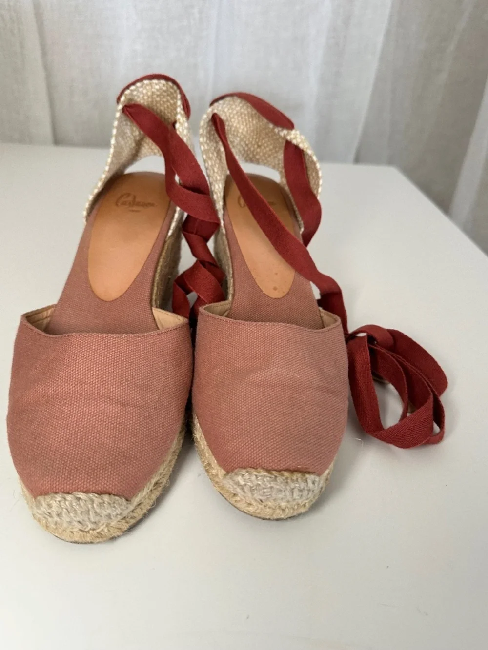 Castañer Carina Wedge Espadrilles in Dusty Rose Pink with tie straps size 38